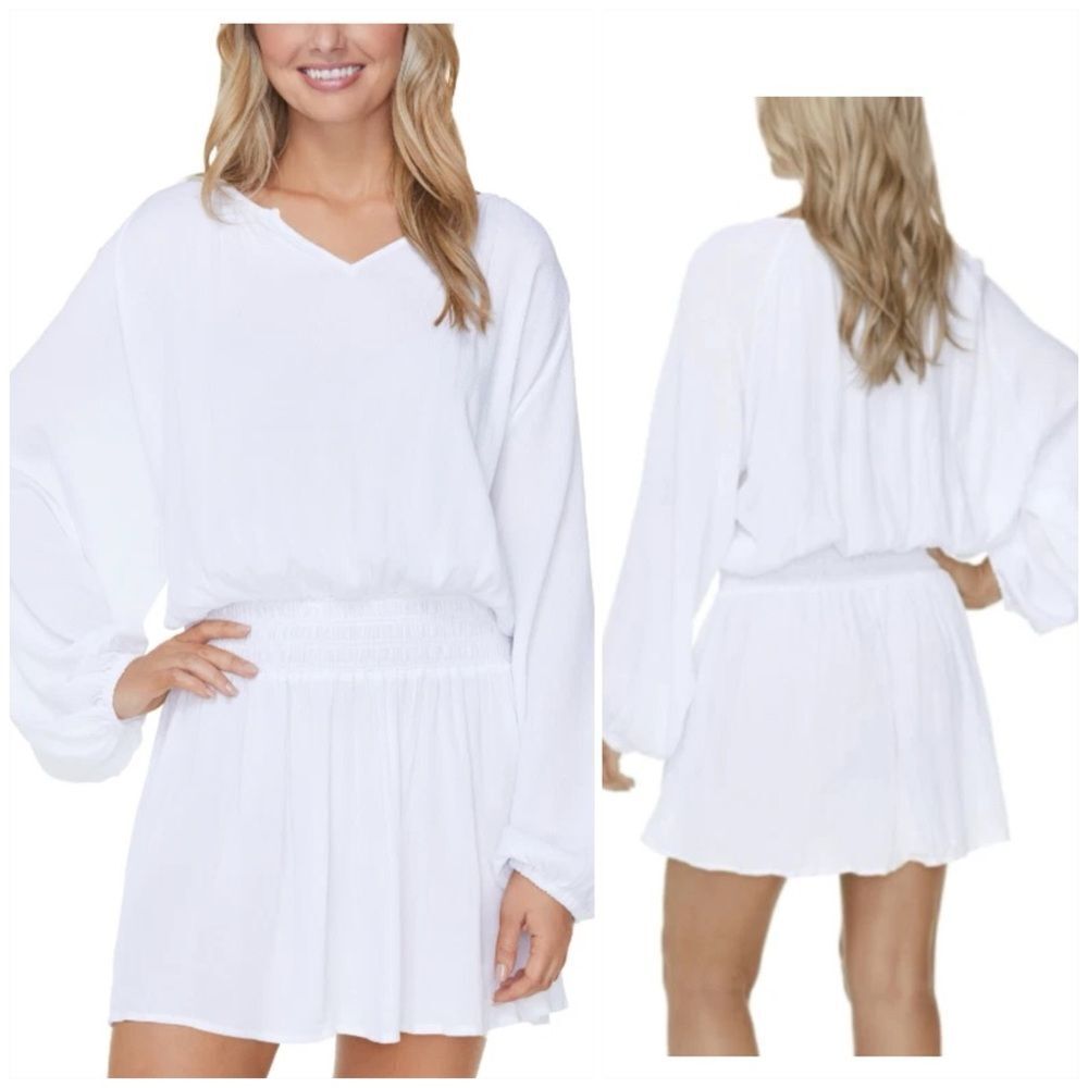 Raisins Womens Solid Gauze Maui Swim Cover Up Dress White Size 2X